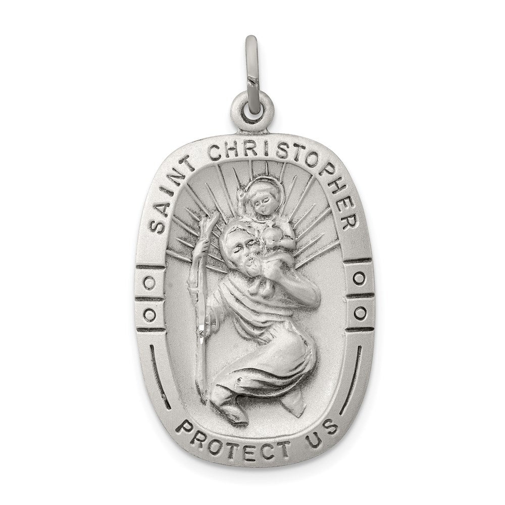 Sterling Silver Antiqued St. Christopher Medal, 32 x 20 mm