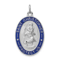 Sterling Silver Platinum-plated Enameled St. Christopher Medal, 35 x 20 mm