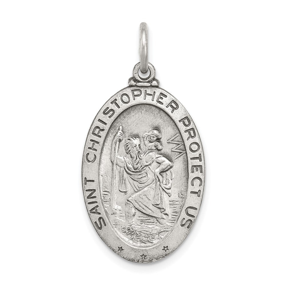 Sterling Silver Antiqued St. Christopher Hockey Medal, 30 x 15 mm