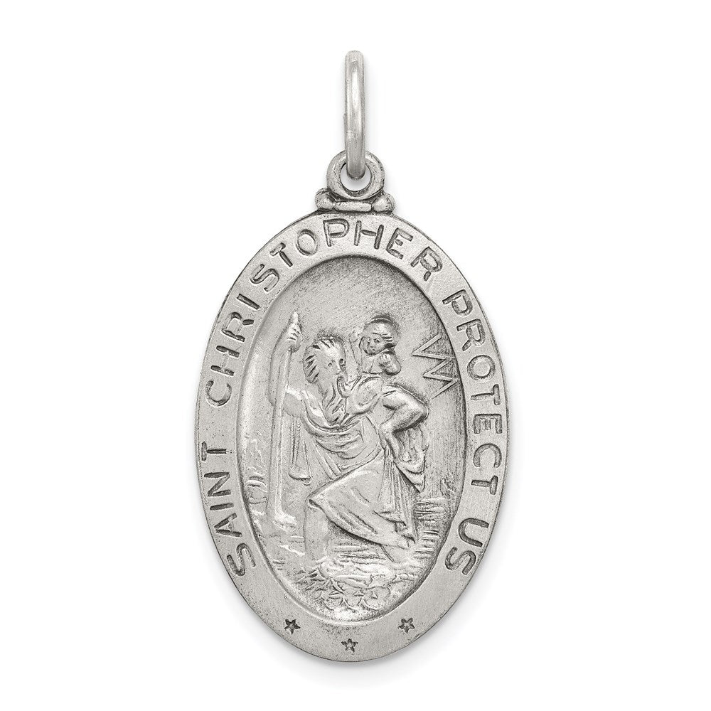 Sterling Silver Antiqued St. Christopher Basketball Medal, 30 x 15 mm