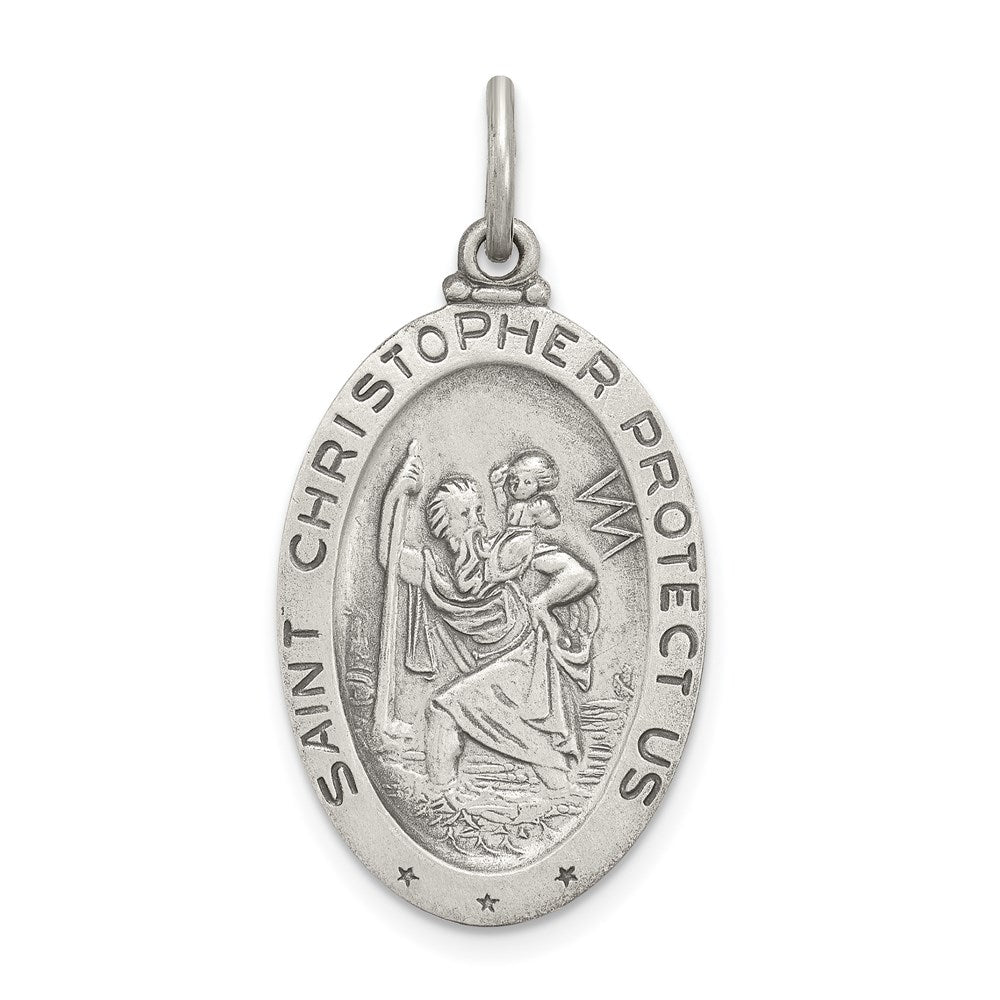 Sterling Silver Antiqued St.Christopher Soccer Medal, 30 x 17 mm