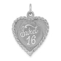 Sterling Silver Rhodium-plated Sweet Sixteen Disc Charm, 29 x 19 mm