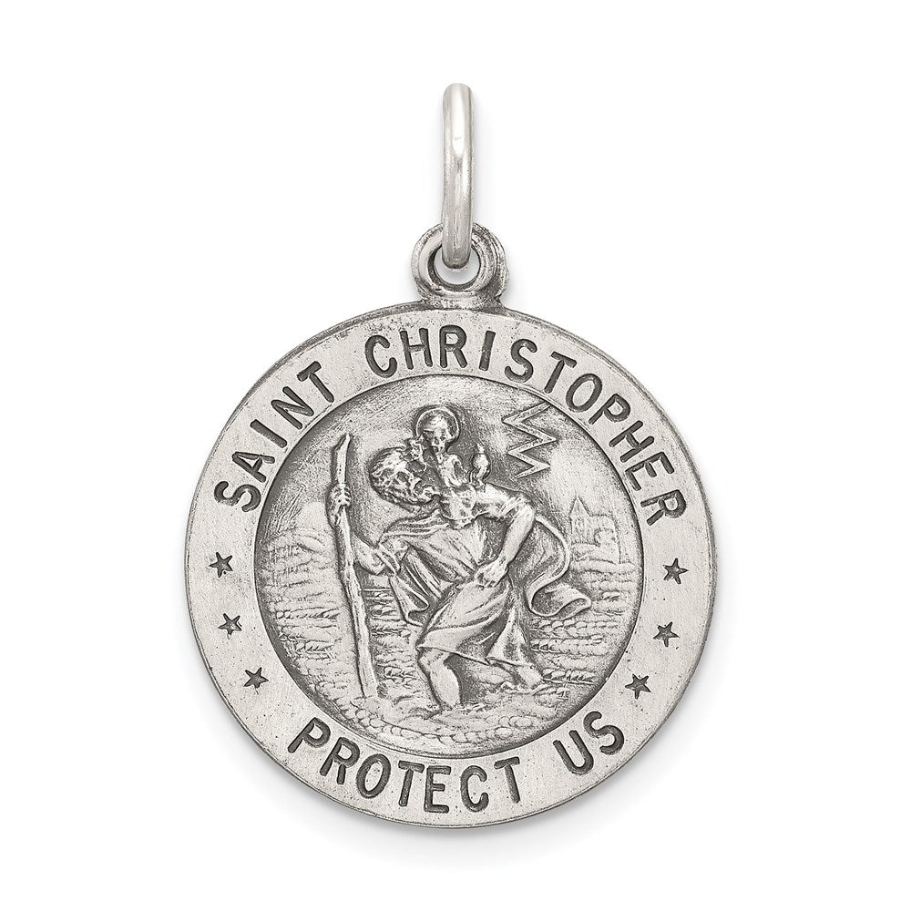 Sterling Silver Antiqued St. Christopher Baseball Medal, 23 x 20 mm