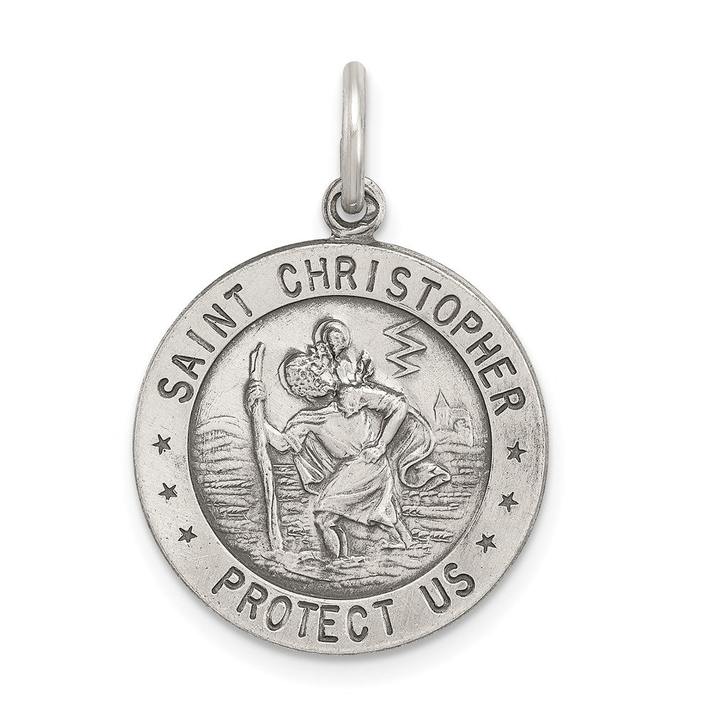 Sterling Silver Antiqued St. Christopher Soccer Medal, 23 x 18 mm