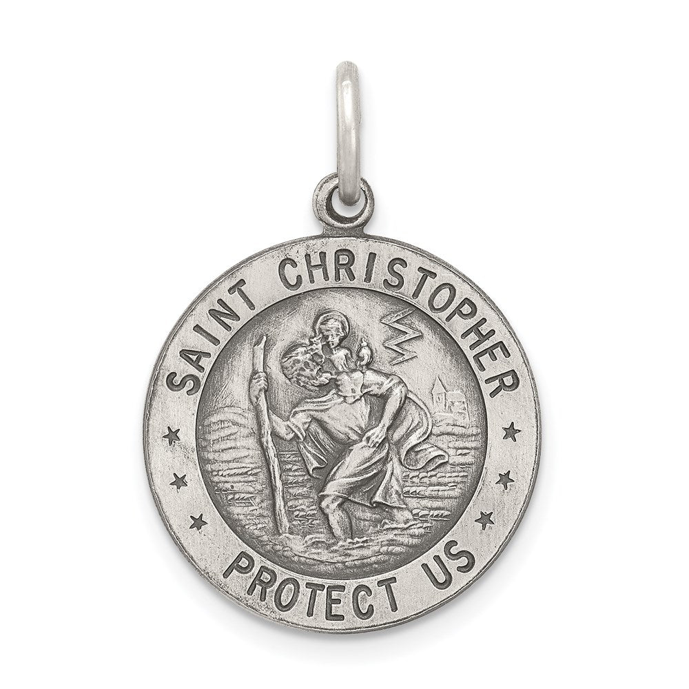 Sterling Silver Antiqued St. Christopher Football Medal, 23 x 20 mm