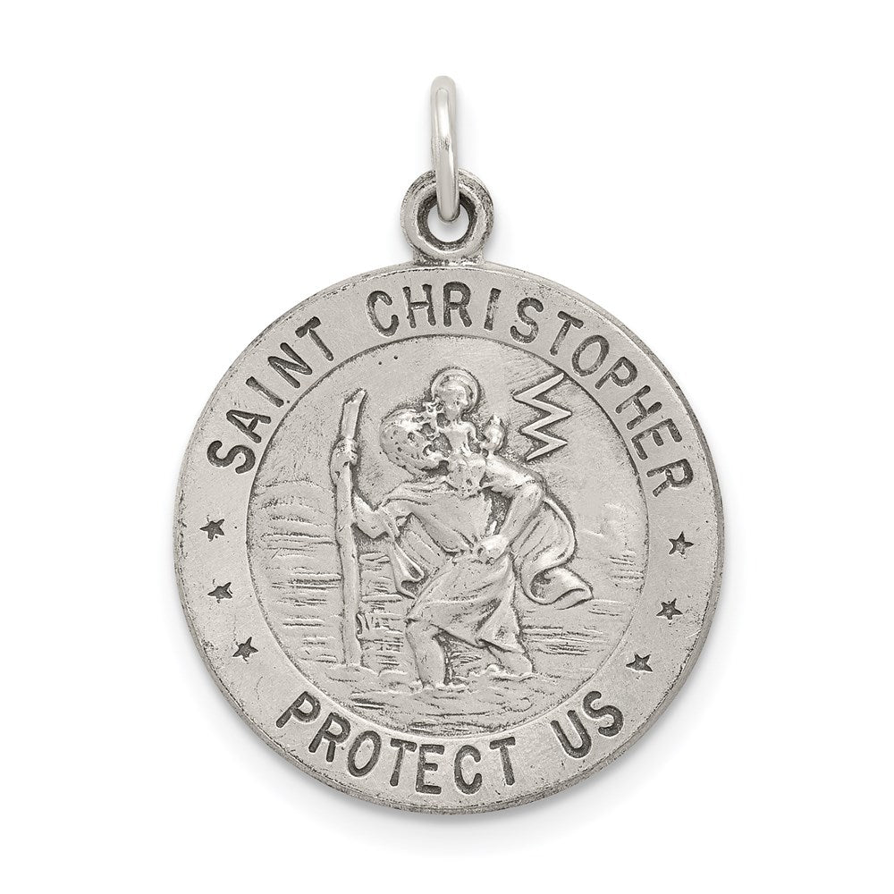 Sterling Silver Antiqued St. Christopher Basketball Medal, 23 x 20 mm