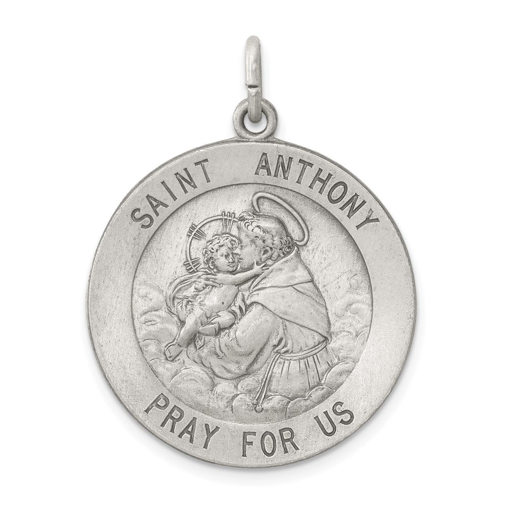 Sterling Silver Antiqued Saint Anthony Medal, 35 x 25 mm, 4.26 g