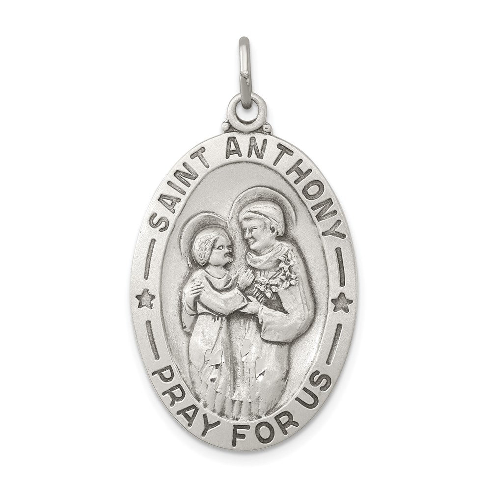 Sterling Silver Antiqued Saint Anthony Medal, 35 x 25 mm, 4.95 g
