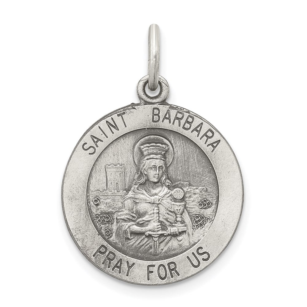 Sterling Silver Antiqued St. Barbara Medal, 26 x 20 mm