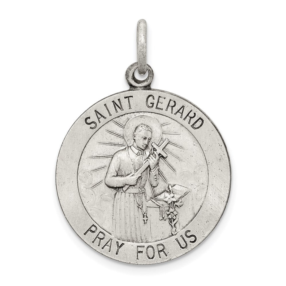 Sterling Silver Antiqued Saint Gerard Medal, 30 x 22 mm