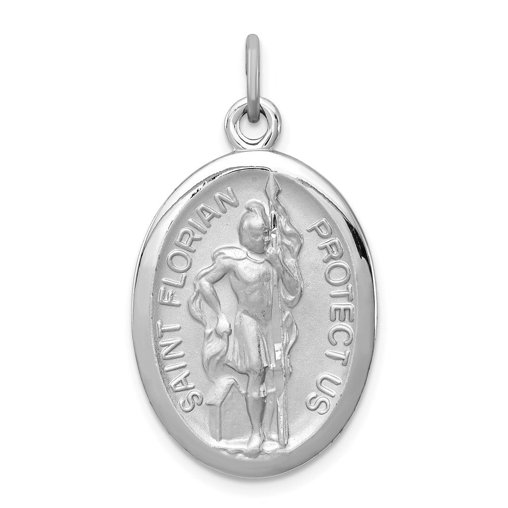Sterling Silver Platinum-plated Saint Florian Medal, 35 x 20 mm