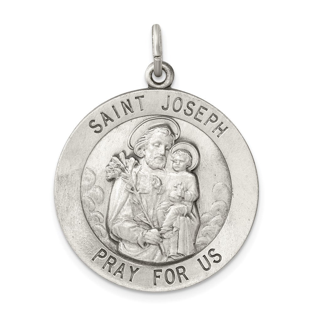 Sterling Silver Antiqued Saint Joseph Medal, 35 x 26 mm