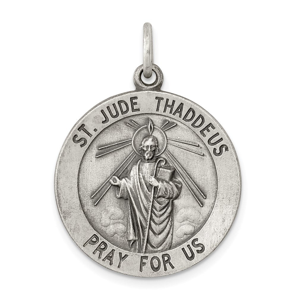 Sterling Silver Antiqued Saint Jude Thaddeus Medal, 30 x 22 mm