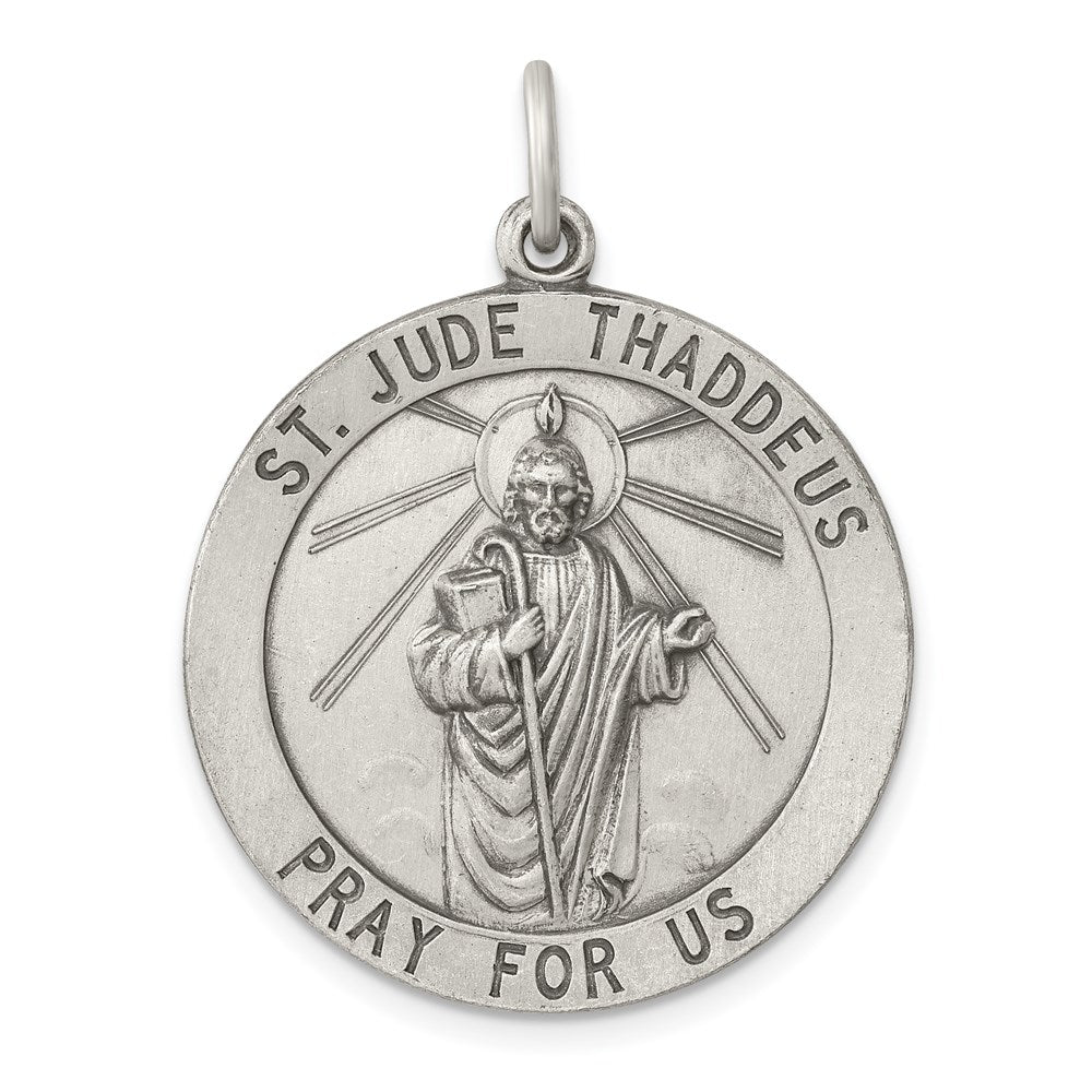 Sterling Silver Antiqued St. Jude Thaddeus Medal, 34 x 24 mm