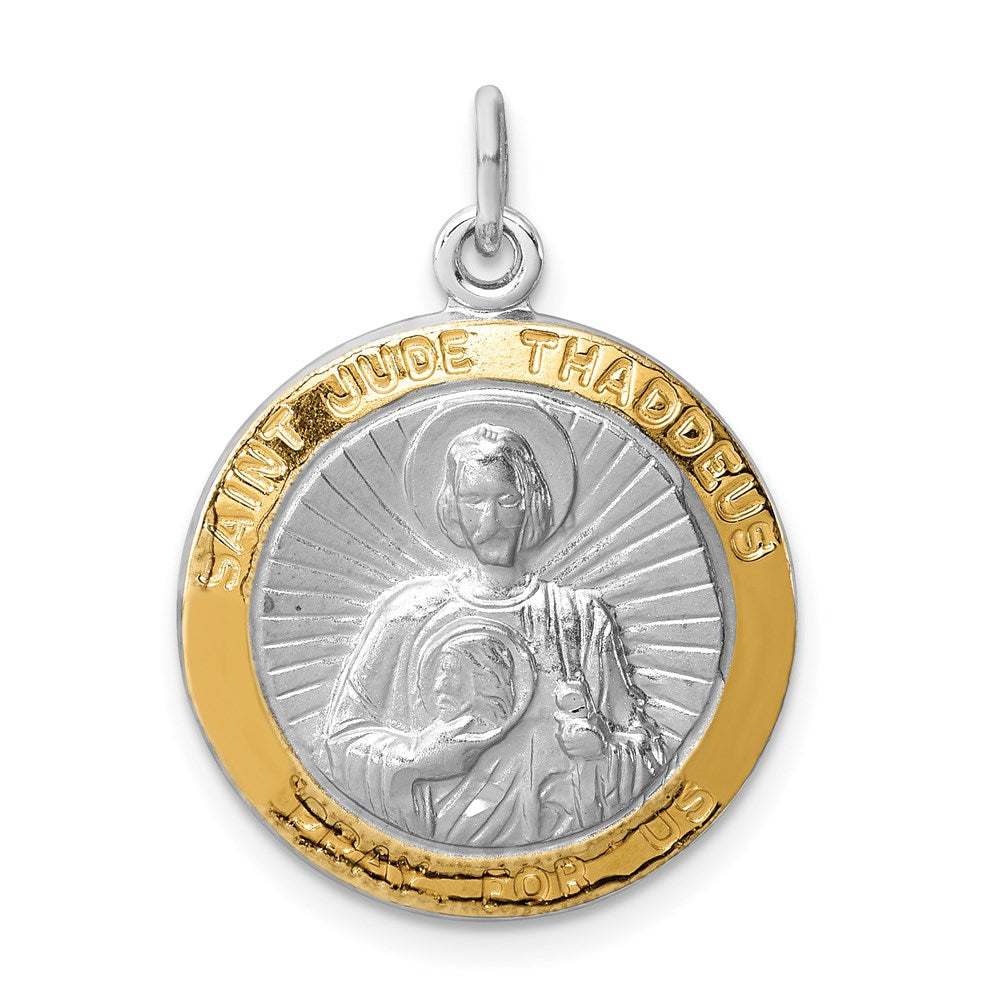 Sterling Silver Platinum-plated Saint Jude Thaddeus Medal, 25 x 20 mm