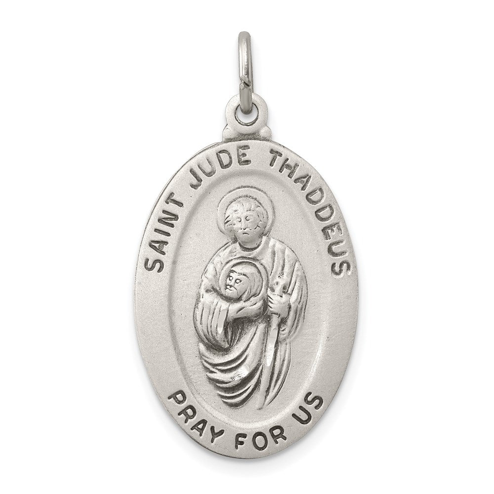 Sterling Silver Antiqued Saint Jude Thaddeus Medal, 32 x 18 mm, 2.6 g
