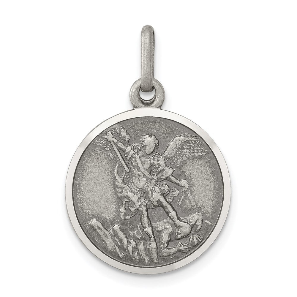 Sterling Silver Antiqued Saint Michael Medal, 25 x 16 mm