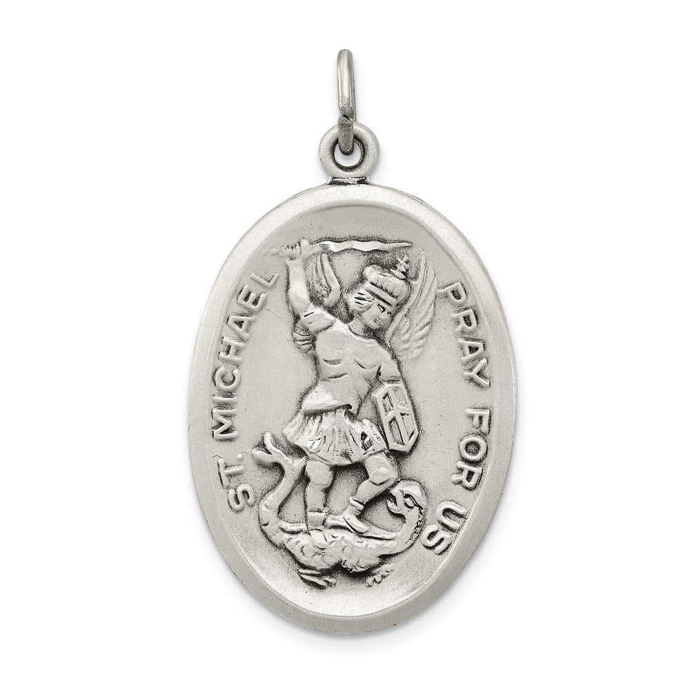 Sterling Silver Antiqued Reversible St. Michael Medal, 35 x 20 mm
