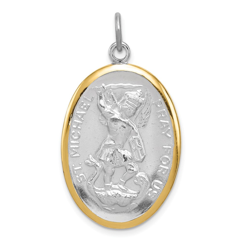 Sterling Silver Reversible Platinum-plated & Vermeil St. Michael Medal, 35 x 20 mm