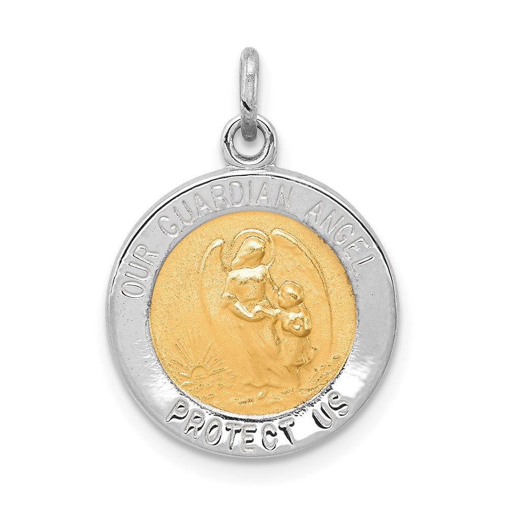 Sterling Silver Platinum-plated & Vermeil Guardian Angel Medal, 20 x 15 mm