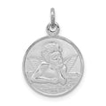 Sterling Silver Platinum-plated/Plain Back Angel Medal, 20 x 15 mm
