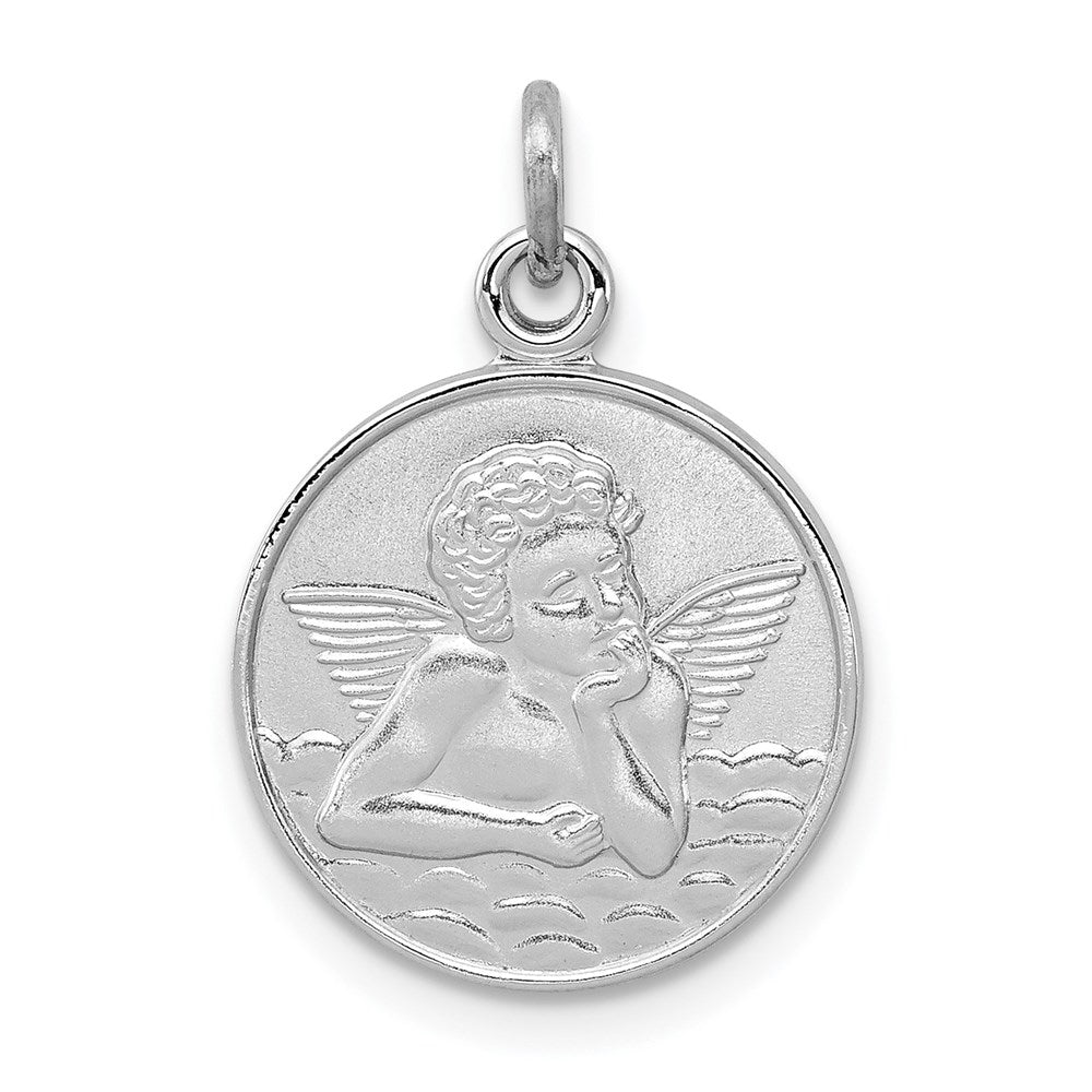 Sterling Silver Platinum-plated/Plain Back Angel Medal, 20 x 15 mm