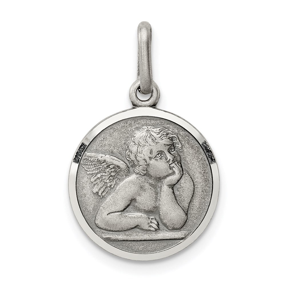 Sterling Silver Antiqued Raphael Angel Charm, 20 x 15 mm, 1.44 g