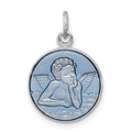 Sterling Silver Platinum-plated Blue Epoxy Angel Charm, 20 x 15 mm