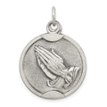 Sterling Silver Antiqued Praying Hands Medal, 20 x 25 mm