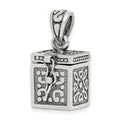 Sterling Silver Antiqued Square Prayer Box Pendant, 25 x 11 mm