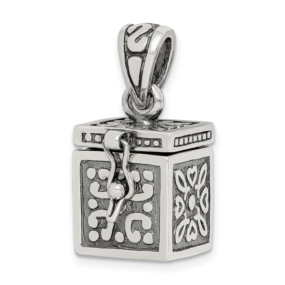 Sterling Silver Antiqued Square Prayer Box Pendant, 25 x 11 mm