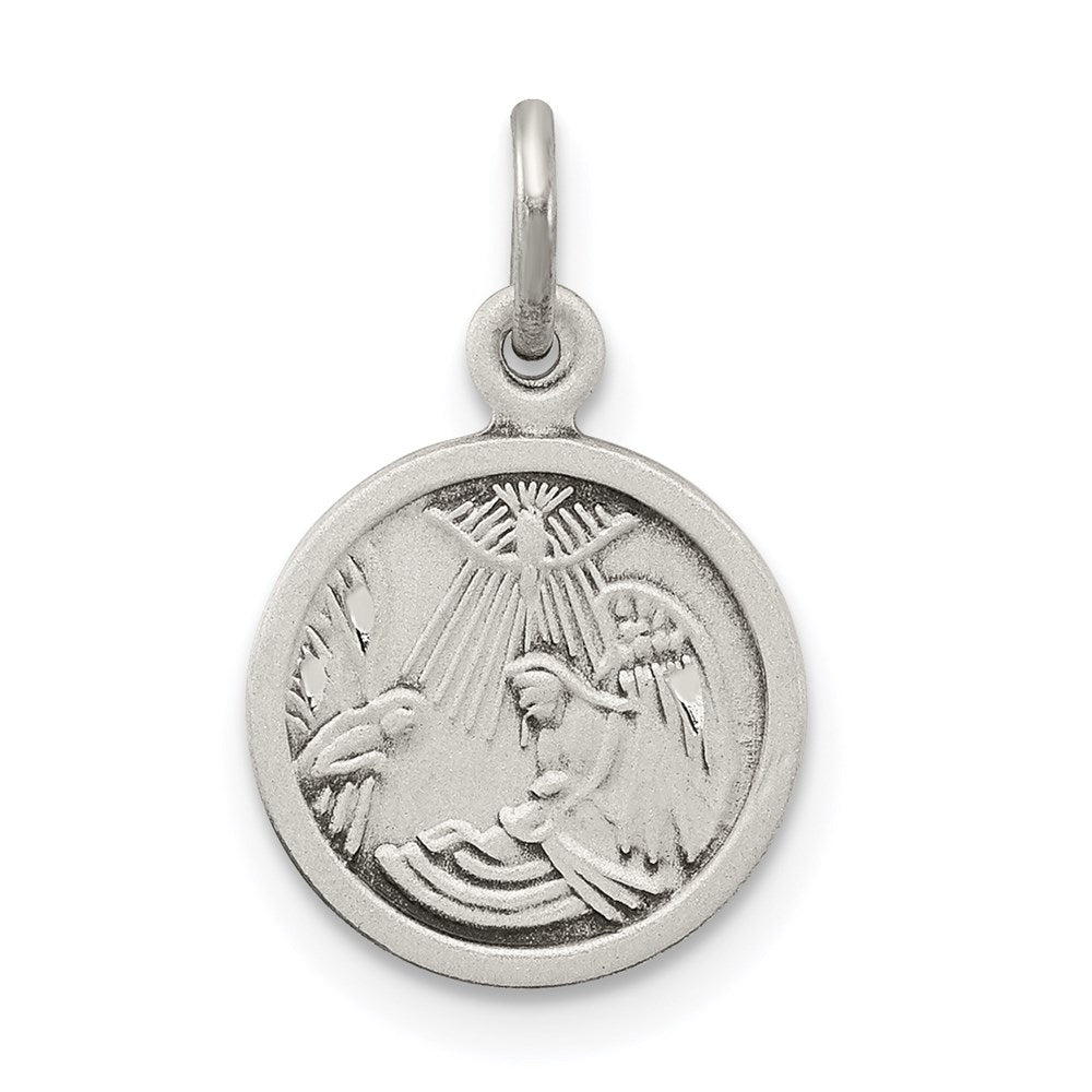 Sterling Silver Antiqued Baptism Medal, 16 x 11 mm