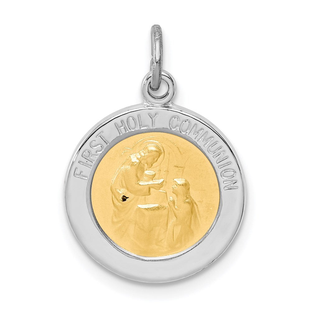 Sterling Silver Platinum-plated & Vermeil Holy Communion Medal, 25 x 22 mm