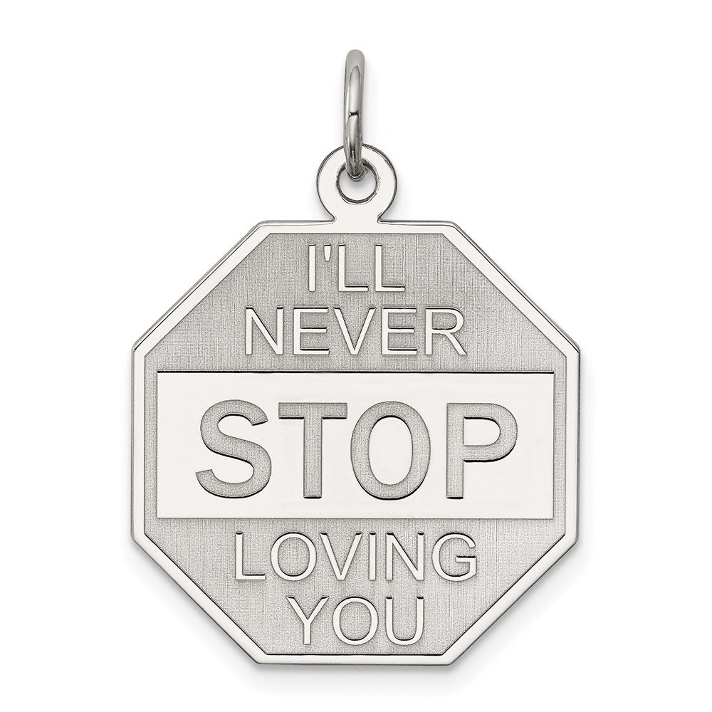 Sterling Silver Rhodium-plated I'll Never stop loving you Charm, 28 x 21 mm