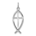 Sterling Silver Platinum-plated Ichthus Fish Charm, 24 x 10 mm, 0.75 g