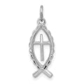 Sterling Silver Platinum-plated Ichthus Fish Charm, 24 x 8 mm