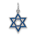 Sterling Silver Rhodium-plated Enameled Blue Star of David Charm, 17 x 13 mm