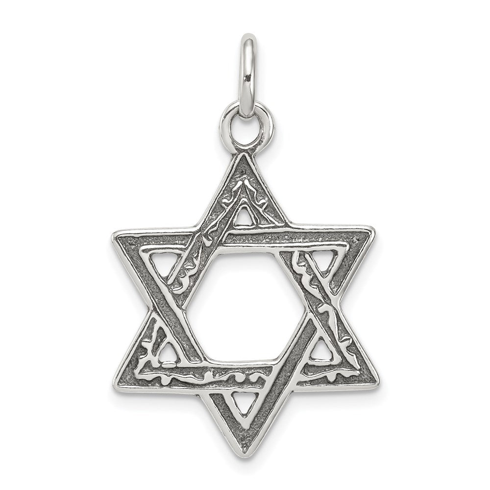 Sterling Silver Antiqued Star of David Charm, 28 x 20 mm