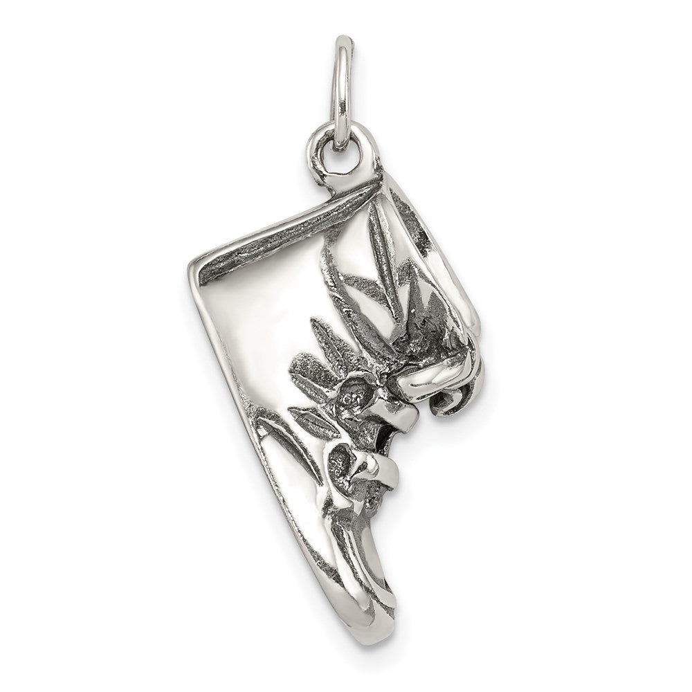 Sterling Silver Antiqued Baby Shoe Pendant, 27 x 11 mm