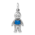 Sterling Silver Polished & Antiqued Blue Enameled Boy Charm, 23.5 x 9.75 mm