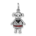 Sterling Silver Polished & Antiqued Red & Black Enamel Girl Charm, 23.33 x 11.65 mm