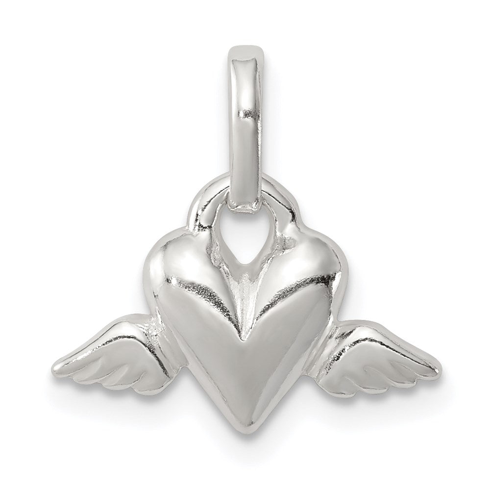 Sterling Silver Heart w/Wings Charm, 15 x 16 mm