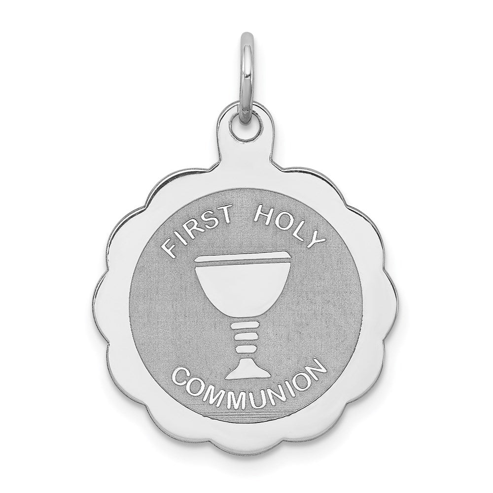 Sterling Silver Rhodium-plated First Holy Communion Disc Charm, 25 x 20 mm