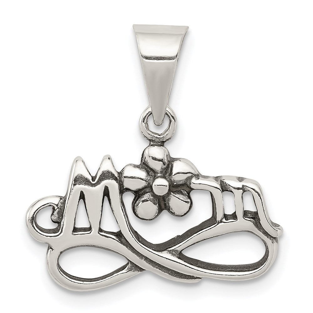 Sterling Silver Antiqued Mom Charm, 15 x 20 mm