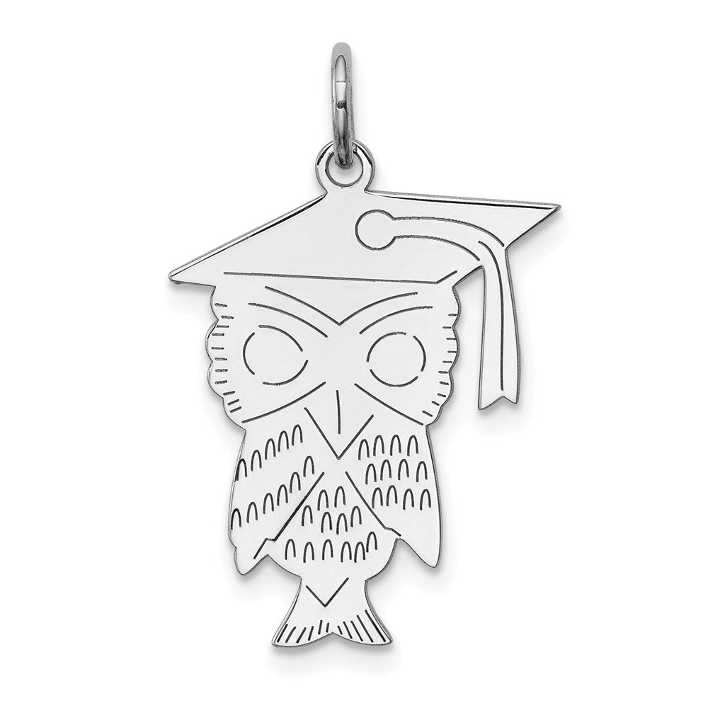 Sterling Silver Rhodium-plated Owl Polished Charm, 22 x 19 mm