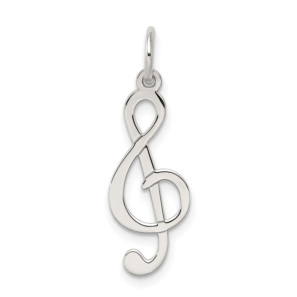 Sterling Silver Rhodium-plated Treble Clef Polished Charm, 20 x 9 mm