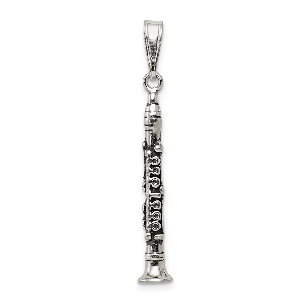 Sterling Silver Antiqued Clarinet Charm, 28 x 4 mm