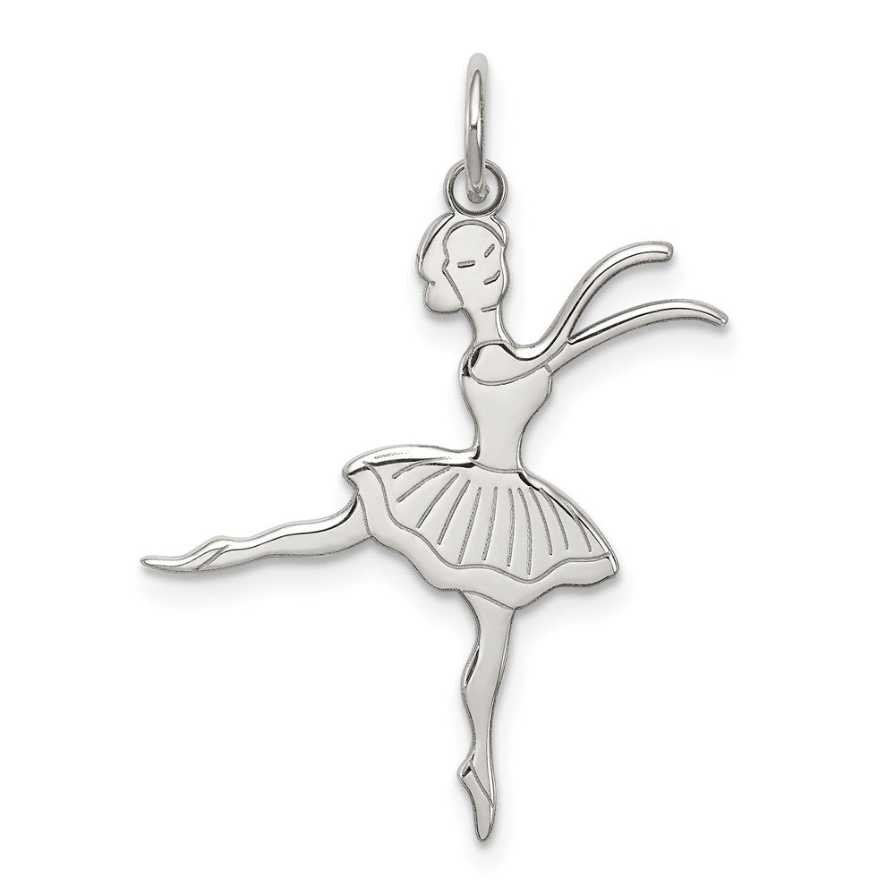 Sterling Silver Rhodium-plated Ballerina Polished Charm, 27 x 23 mm