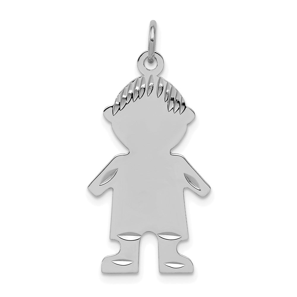Sterling Silver Rhodium-plated Engravable Boy Polished Disc Charm, 32 x 16 mm