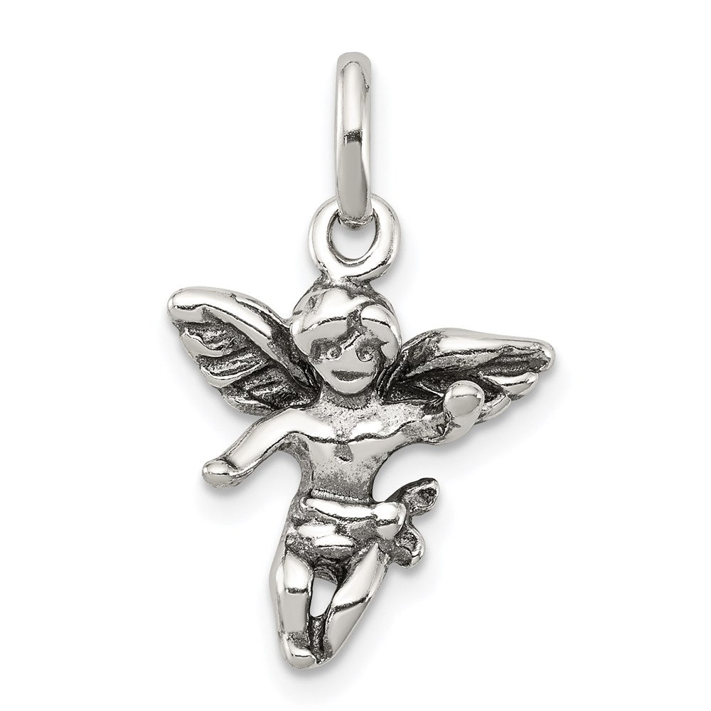 Sterling Silver Antiqued Angel Charm, 23 x 15 mm
